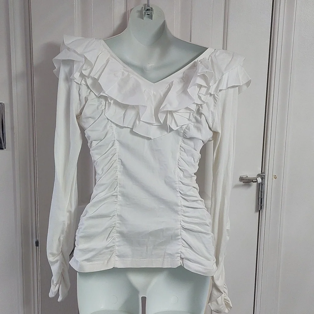 Boston Proper White Ruffled Top - Picture 4 of 8